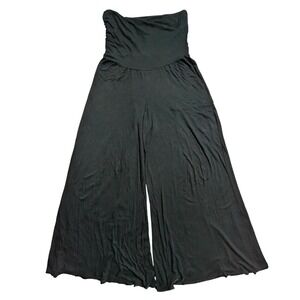 ASOS Black Wide Leg Maternity Pants Over The Bump Flowy Jersey Trousers Size 6‎